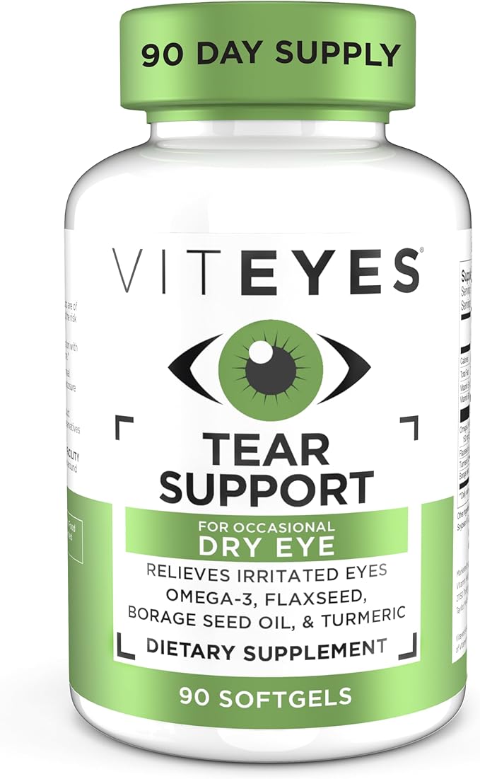 Viteyes Tear Support Eye Soothing Blend Occasional Dry Eye Supplement No Eye Drops Redness Relief Eye Vitamin Allergy Support for Itchy Eyes Omega-3 Fish Oil 90 Softgels