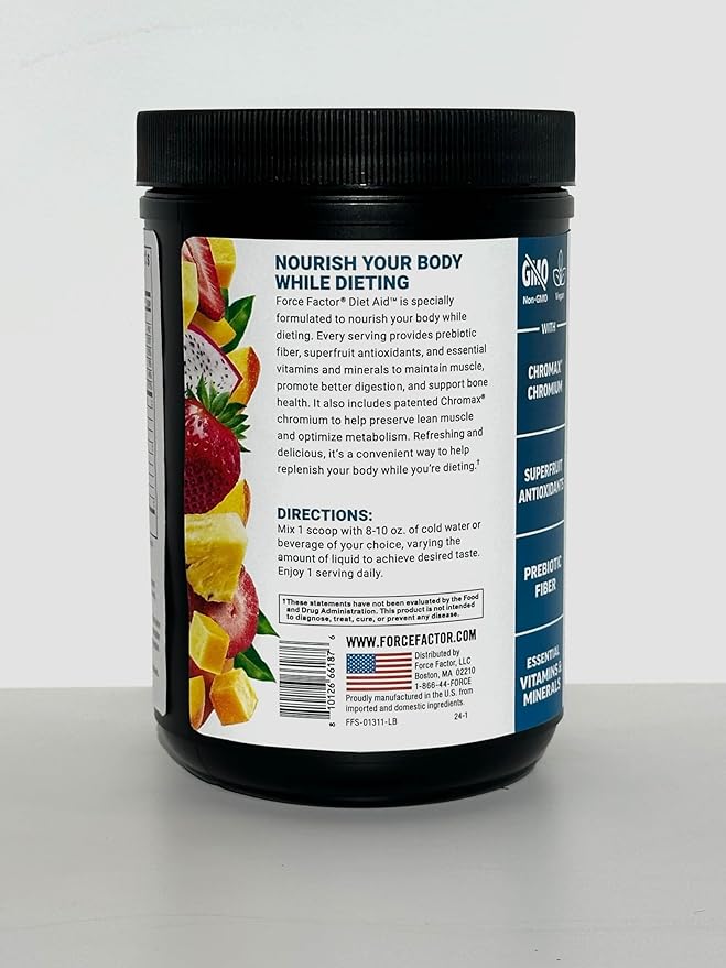 Force Factor Diet Aid Powder Metabolism Booster &amp Diet Support Supplement for Lean Body Mass with 15x More Absorbable Chromium Refreshing &amp Delicious Tropical Fruit 30 Servings