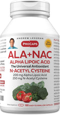ANDREW LESSMAN ALA + NAC Alpha Lipoic Acid with N-Acetyl-Cysteine 180 Capsules - Ultra-High Potency Anti-Oxidant Support for Nervous System Heart Brain Liver Kidneys Lungs Energy. No Additives