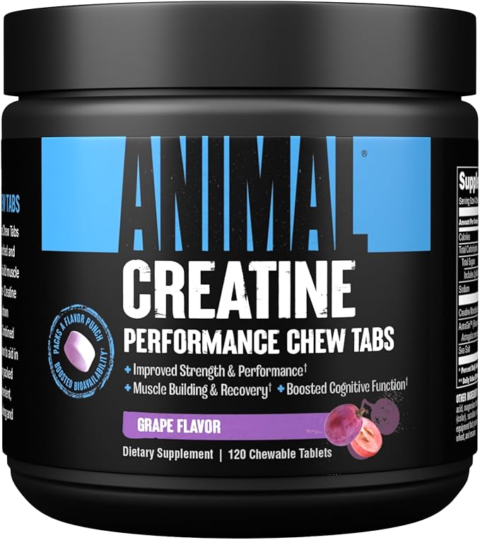 Animal Creatine Chews Tablets - Enhanced Creatine Monohydrate with AstraGin to Improve Absorption &amp Juiced Aminos - 6g BCAA/EAA Matrix Plus 4g Amino Acid Blend for Recovery and Improved Performanc