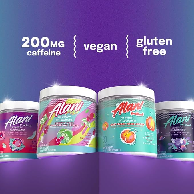 Alani Nu Pre Workout Powder Juicy Peach Amino Energy Boost Endurance Supplement Sugar Free 200mg Caffeine L-Theanine Beta-Alanine Citrulline 30 Servings