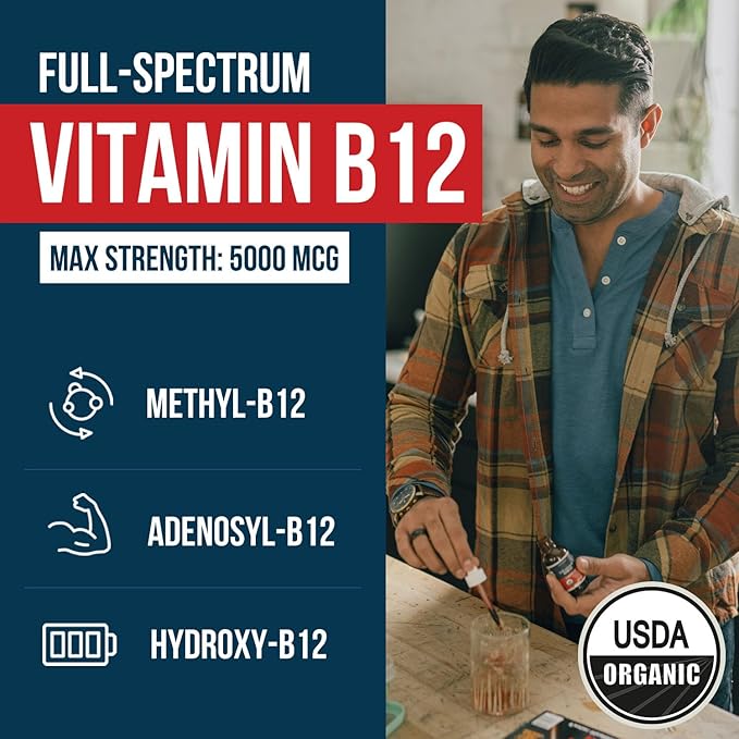 Organic Vitamin B12 - 5000 mcg 3 BioActive Forms B12: Methyl B12 Adenosyl B12 &amp Hydroxy B12 - Plus L-Methylfolate Cofactor | Sublingual Form Cherry Flavor Vegan Non-GMO (120 Servings - 2 Pack