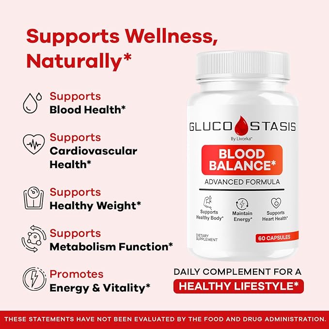 GlucoStasis Blood Balance Support - Official GlucoStasis Capsules Support Supplement All Natural Advanced Formula GlucoStasis Pills Vitamins for Health &amp Wellness 60 Capsules for 1 Month