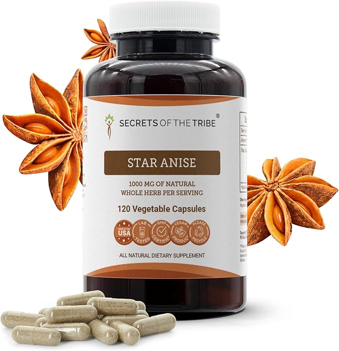 Secrets of the Tribe Star Anise Capsules 1000 mg Star Anise (Illicium verum) Dried Seed (120 Count)