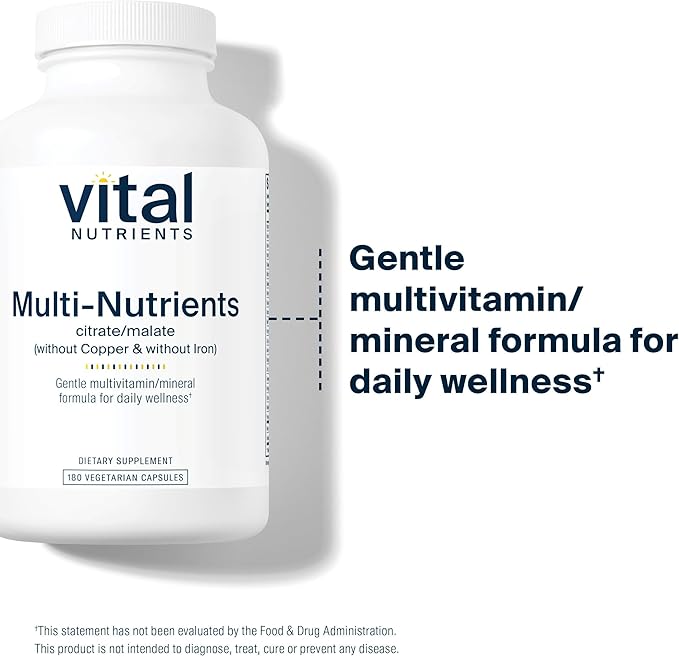 Vital Nutrients Multi-Nutrients 3-Vegetarian Multivitamin-Citrate/Malate Formula-Without Copper or Iron- Multi Vitamin Mineral &amp Antioxidant Supplement- Gluten Dairy Soy Free-Non-GMO-180 Capsu