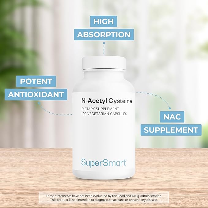 Supersmart - NAC N-Acetyl Cysteine 1800 mg Per Day - Amino Acids - Antioxiddants &amp Anti Aging Supplement - Glutathione Precursor | Non-GMO &amp Gluten Free - 100 Vegetarian Capsules
