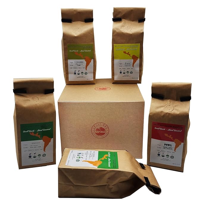 Coffee Gift Set Las Americas 5 Pack 12oz Gourmet Organic Medium Roast whole Bean with Best Beans From Mexico Guatemala Peru Colombia and Brazil 60oz