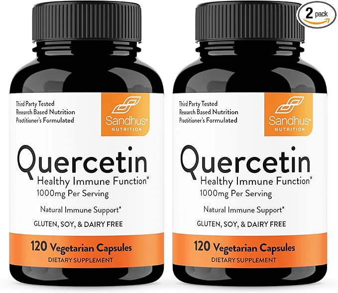Quercetin 500mg Vegetarian Capsules 240 Count | 1000mg Per Serving of 2 Capsules | Immune Support Supplements For Respiratory Cellular Health &amp Seasonal Allergies | Quercitin for Men &amp Women