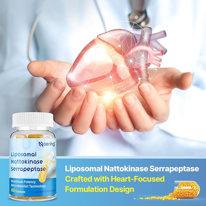 Liposomal Nattokinase 12000 FU Serrapeptase 360000 SPU Enzyme Supplement - Enriched with Synergistic Enzymes and Nutrient Blend &amp Inulin for Circulatory Gut Digestion 60 Capsules (2 Bottle)