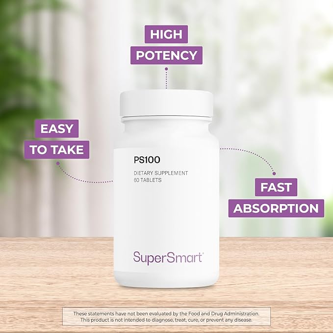 Supersmart - PS100 Supplement 300mg per Day (Phosphatidylserine) - Brain Health &amp Protect - Memory Support | Non-GMO &amp Gluten Free - 60 Tablets