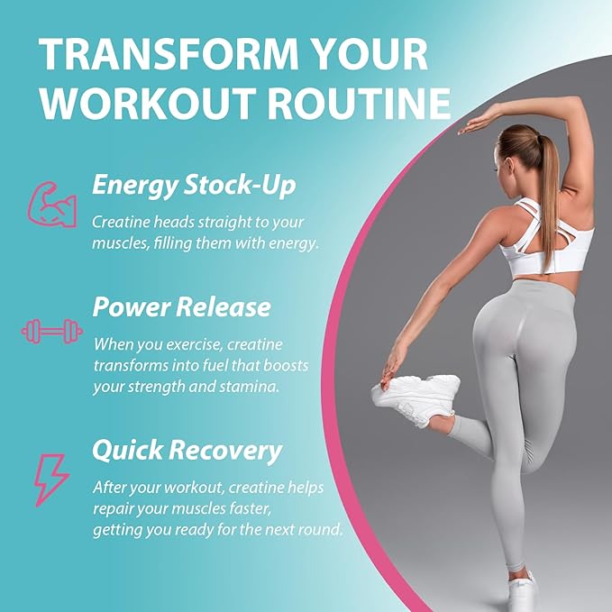 Creatine for Women Creatine Monohydrate Gummies - No Bloating - Pre and Post Workout Chewables Supplement with Taurine &amp B6 - for Recovery Strength Energy &amp Booty Performance 60 Counts