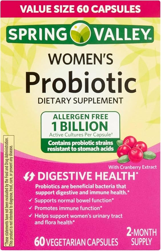 Probiotics for Women Capsules Dietary Supplement 1 Billion CFUs - Digestive Health by Spring Valley (60 Capsules - Pack of 1) VSL-Shops