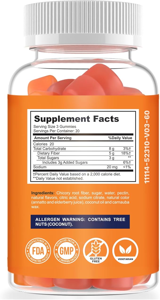 Fiber Gummies Supports Digestion Health &amp Regularity - 5 Grams of Prebiotic Fiber - Vegetarian – Gluten Free – 100% Natural - for Women &amp Men – Made in USA – 60 Gummies