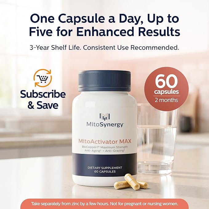 MitoActivator MAX - BioCopper1 Cu1 (Cunermuspir) 2.0mg Maximum Strength Bioavailable Copper - Mitochondrial NAD+ ATP Booster Anti-Aging Anti-Graying Tick Immune Support - 60ct