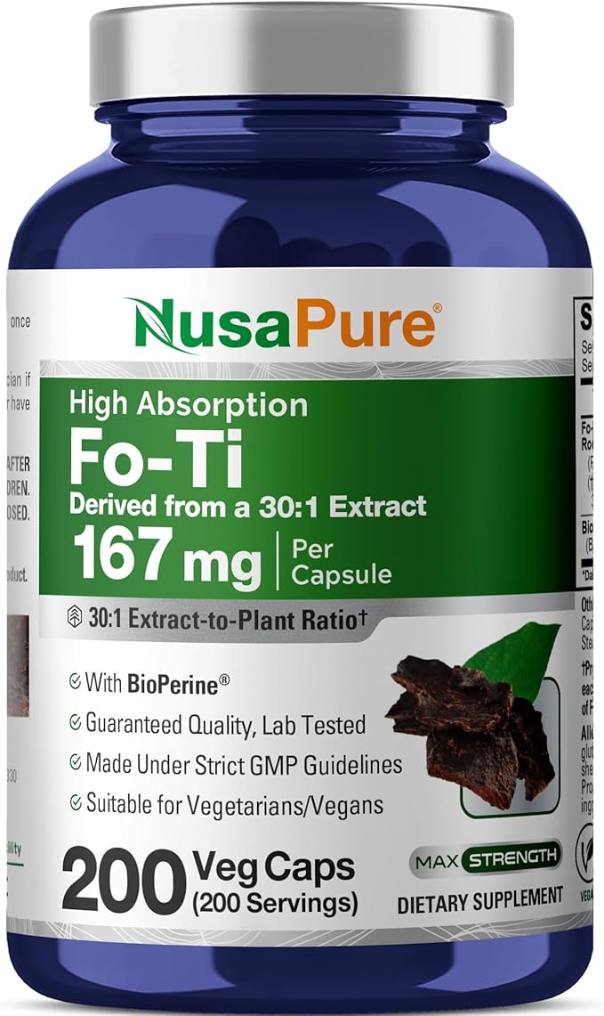 NusaPure Fo-Ti Capsules 167 mg 200 Veg Capsules (Non-GMO Vegan)