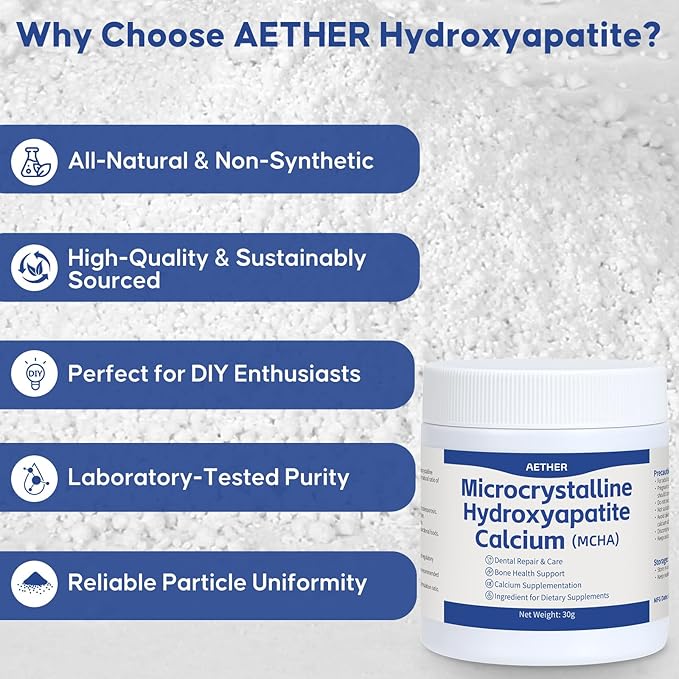 Microcrystalline Hydroxyapatite (MCHA) Powder Non-Nano Natural Calcium Phosphate Bovine-Derived Raw Ingredient Fine Powder for Formulation &amp DIY Use 1.06 oz (30g)