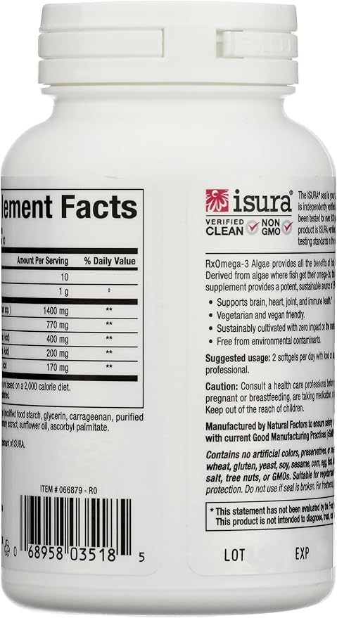 Natural Factors RxOmega-3 Algae 770 mg 60 Softgels