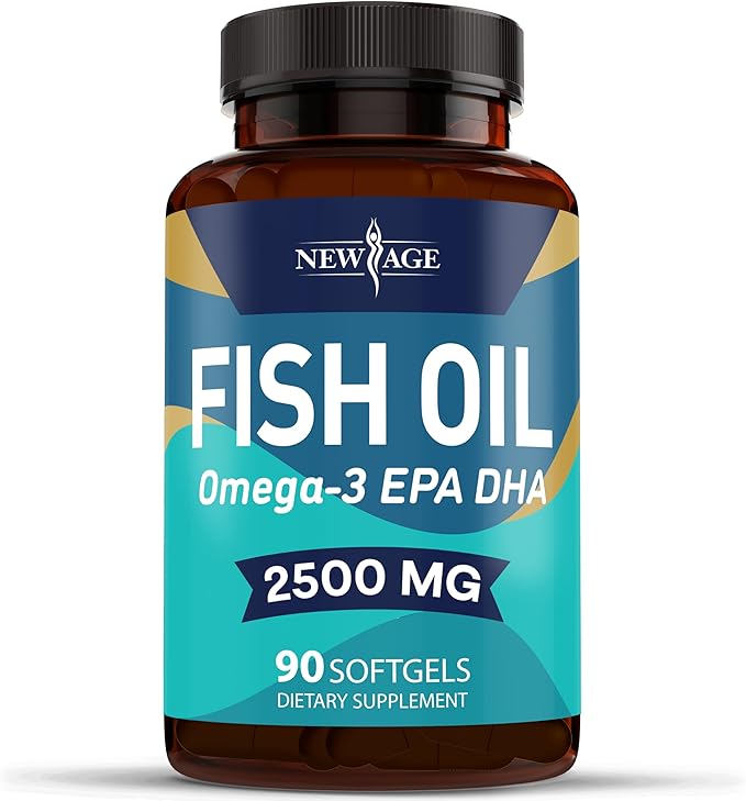 NEW AGE Omega 3 Fish Oil 2500mg Supplement Non GMO - EPA DHA Fatty Acids Gluten Free (180 Softgels (Pack of 2))