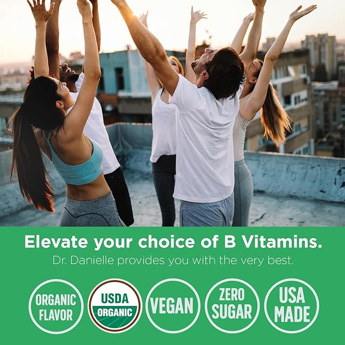 Organic Vitamin B Complex Liquid Drops | B Vitamins Complex Supplement with B3 B6 B7 B9 &amp Methyl B12 Drops for Adults &amp Kids | Vegan Cherry Flavor 1oz | 60 Servings / 2 Month Supply
