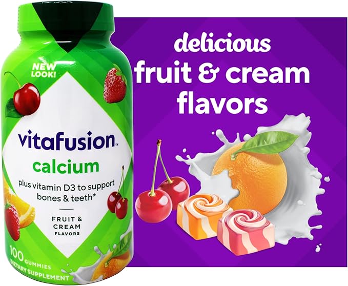 VitaFusion Calcium 500 mg Dietary Supplement Gummies Natural Fruit and Cream Flavors - 100 ct Pack of 2