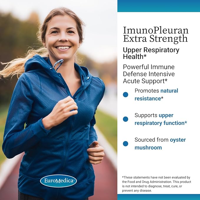 EuroMedica ImunoPleuran Extra Strength - Upper Respiratory Health Supplement - Pleuran Sourced from Mushrooms - with Vitamin C &amp Zinc - Vegan &amp Non-GMO - 15 Capsules (15 Servings)