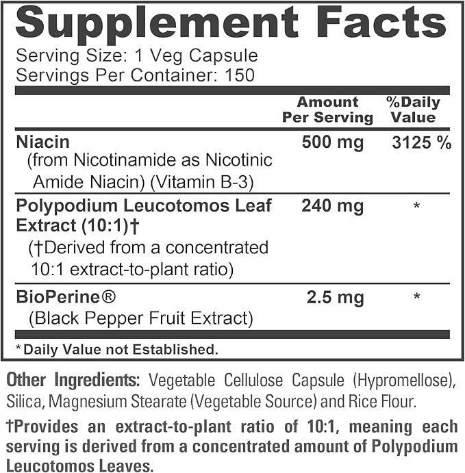 NusaPure Polypodium Nicotinamide Capsules 240 mg 150 Veg Capsules (Non-GMO Soy Free)