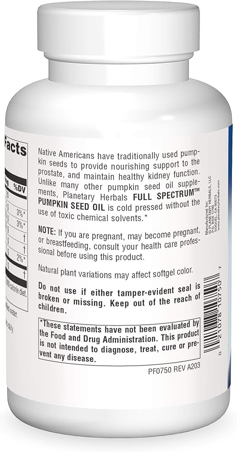 Planetary Herbals Full Spectrum Pumpkin Seed Oil Botanical Support for The Prostate* 1000 mg - 180 Count