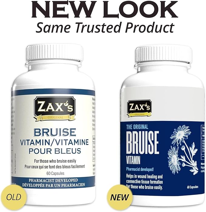ZAX'S Bruise Vitamin Pharmacist Developed Bruising Supplements Potent Bruising Swelling Reducer Zinc Vitamin K D3 Ascorbic Acid Citrus Bioflavonoids 60 Caps Combine Arnica Bruise Cream