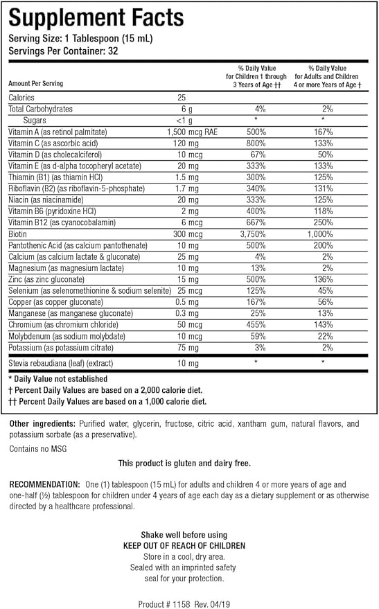Biotics Research Aqueous Multi Plus Liquid Multi Vitamin and Mineral Full Spectrum Vitamin and Mineral Formula 16 Fluid Ounces
