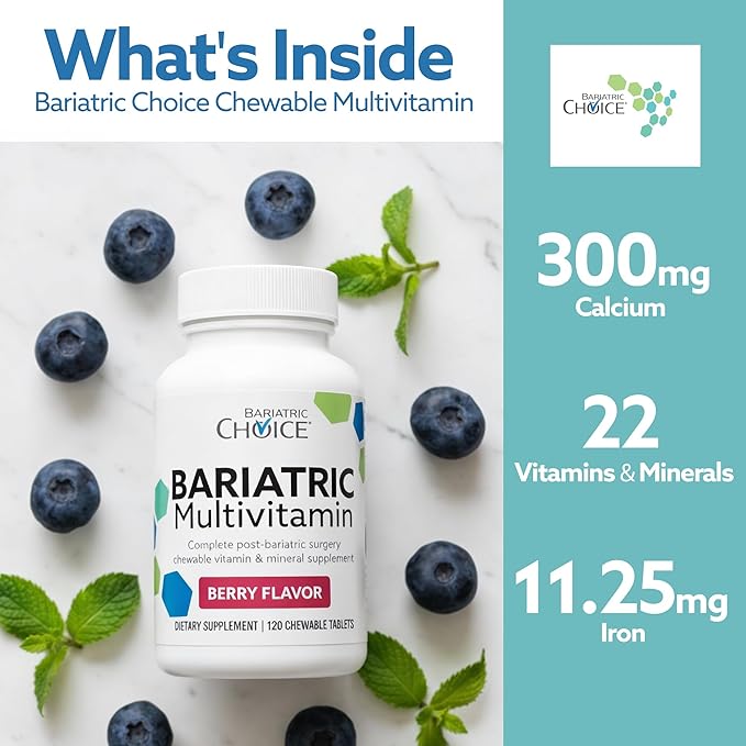 Bariatric Choice My Bariatric Chewable Multivitamin with Iron &amp 300mg Calcium Berry (120ct)