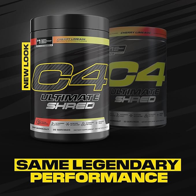 Cellucor C4 Ultimate Shred Pre Workout Powder Metabolism Supplement with Cayenne Extract+300mg Caffeine+TeaCrine+Dynamine - Cherry Limeade 20 Servings