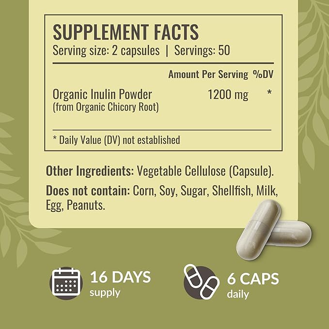 HERBAMAMA Inulin and Chicory Kit - Bundle of 1200 mg Inulin Fiber &amp 1200 mg Chicory Root Capsules - Vegan Non-GMO Gelatinl-Free - 2 Pack
