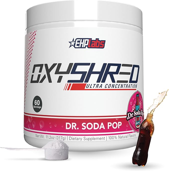 EHP Labs OxyShred Thermogenic Fat Burner - Pre-Workout Powder with L-Glutamine Acetyl L-Carnitine Metabolism Booster Weight Loss Appetite Control Energy Drink Dr. Soda Pop 60 Servings