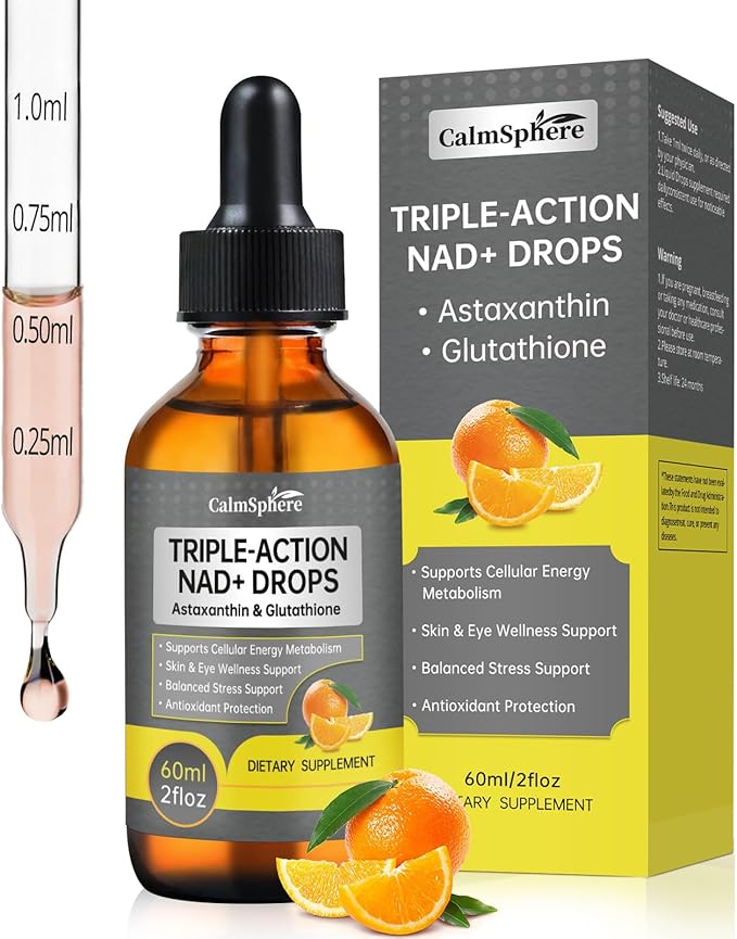 Advanced NAD+ Liquid Supplement - High Absorption Drops for Cellular Energy &amp Vitality Support - Supports Cognitive Health Focus &amp Natural Healthy Aging - Vegan Non-GMO 2 Fl Oz GMP Certifi