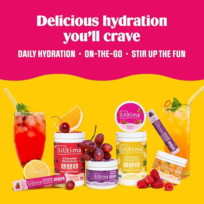 Ultima Replenisher Daily Electrolyte Powder Drink Mix – Sugar Free – Pink Lemonade 30 Serving – Hydration Powder with 6 Key Electrolytes and Trace Minerals – Keto Friendly Vegan Non-GMO