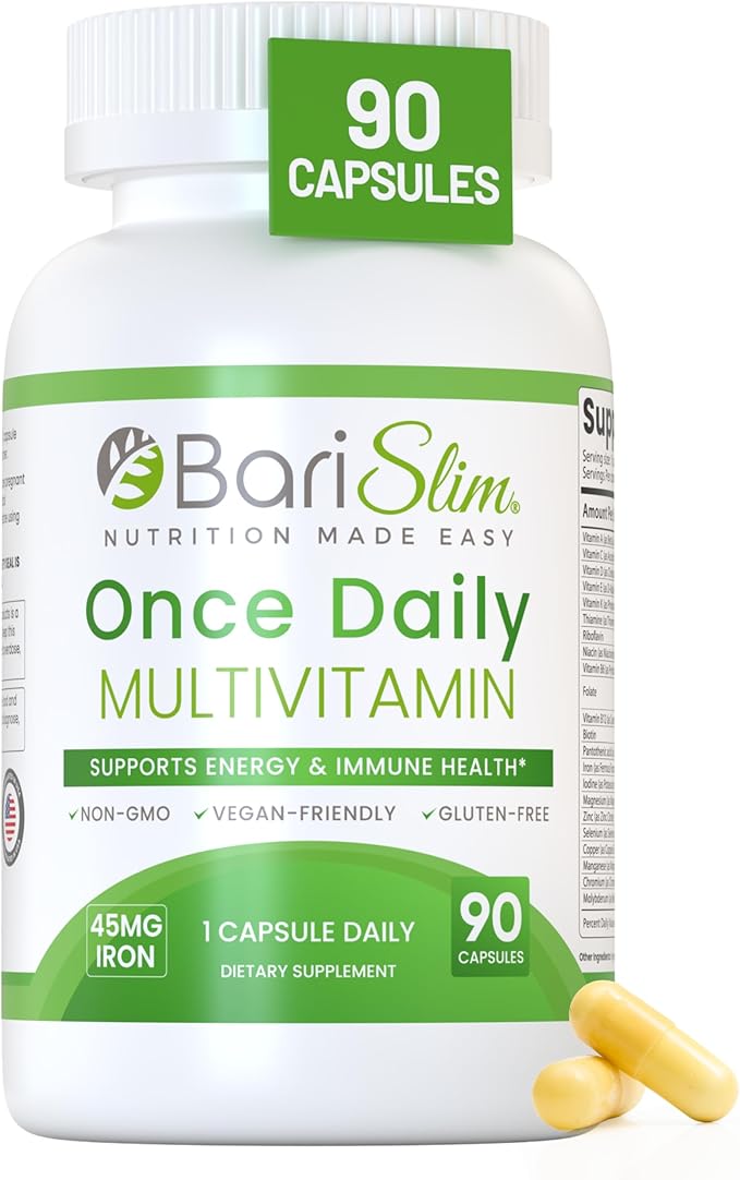 BariSlim Once Daily Bariatric Multivitamin Capsule - 45mg of Iron - Bariatric Vitamin &amp Supplement for Post Bariatric Surgery Including Gastric Bypass &amp Gastric Sleeve | 90 Day Supply