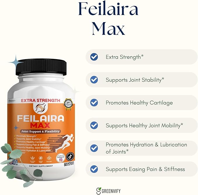Feilaira Max Extra Strength Joint Support Supplement 1500mg Glucosamine 60 Capsules 20 Day Supply (2)