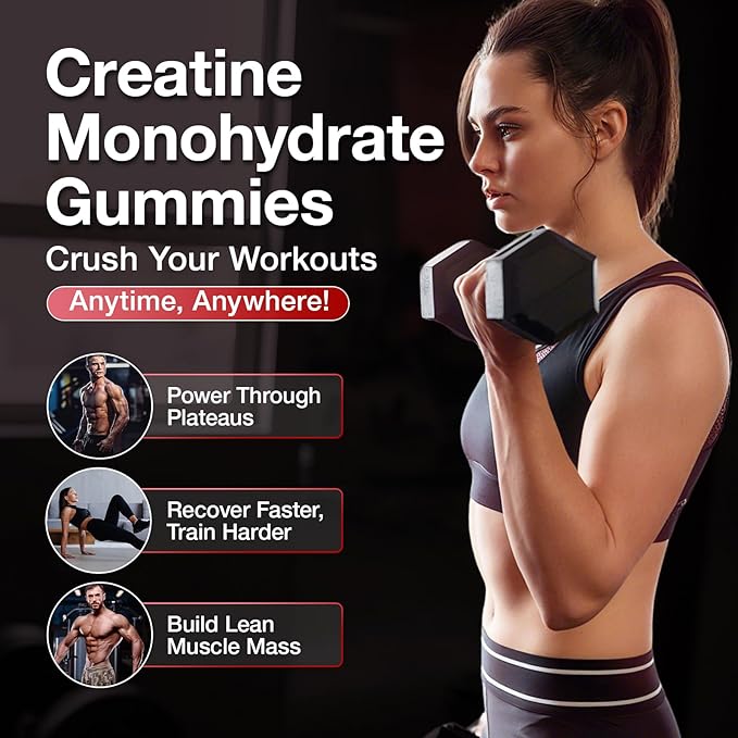 Creatine Gummies for Men &amp Women - Creatine Monohydrate Gummies 5g Low Sugar Creatine Supplement for Muscle Builder Energy Boost &amp Pre-Workout Supplement Raspberry Flavor 160 Gummies (2 Bo