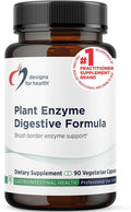 Designs for Health Plant Enzyme Digestive Formula - Vegetarian Digestive Enzymes Supplement - Gut Support with Hemicellulase Protease + More - May Support Occasional Gas + Bloating (90 Capsules)