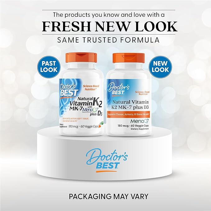 Doctor's Best Natural Vitamin K2 MK-7 Plus D3 - VIT D3 and K2 MK7 Supplement for Men &amp Women Supports Tissue Artery &amp Bone Health Non-GMO Gluten Free Soy Free Vegetarian - 60 Veg Caps