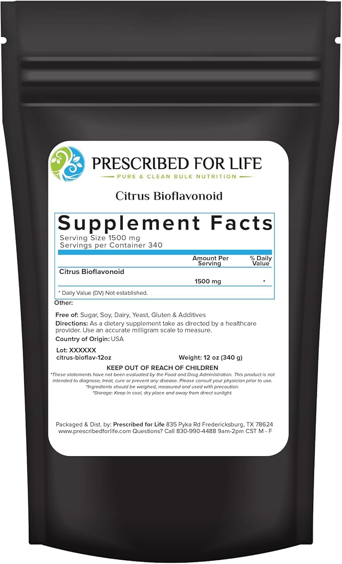 Prescribed For Life Citrus Bioflavonoids Powder Pure Powdered Flavonoid Complex for Antioxidant Circulation &amp Ear Health Support (Citrus Limonium Paradisi Sinensis) (12oz / 340g)