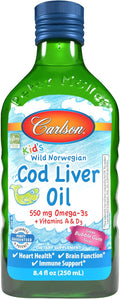 Carlson - Kid's Cod Liver Oil 550 mg Omega-3s Vitamins A &amp D3 Wild Norwegian Bubble Gum 250 mL