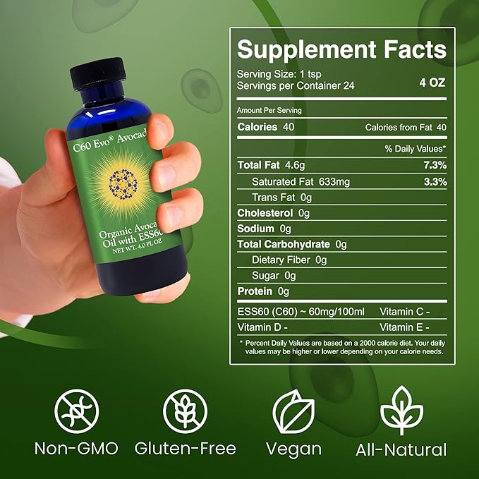 Organic Avocado Oil 100% Pure ESS60 (.6 mg/mL) Supports Joint Health Flexibility Energy Immunity Sleep (4 oz)
