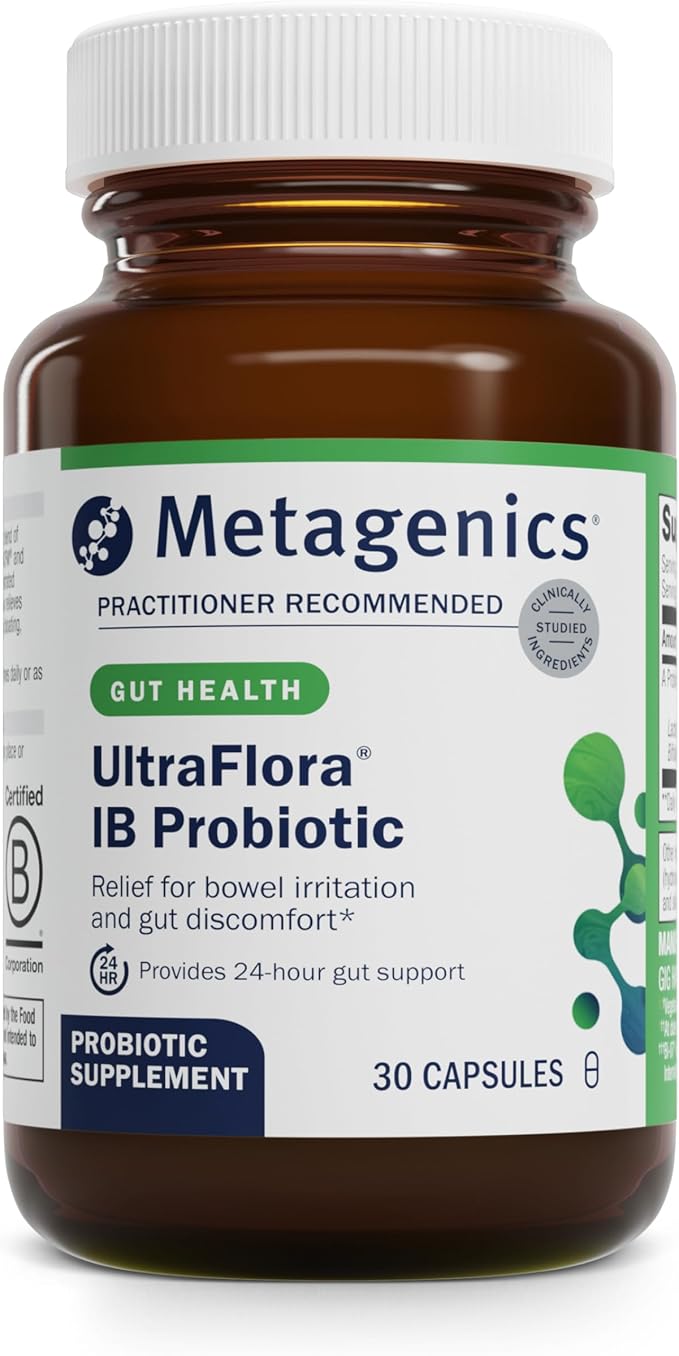 Metagenics UltraFlora IB Probiotic - 60 Bil. CFU - Relief for Occasional Intestinal Distress* - Supports Digestive Health Bloating &amp Gut Balance* - Lactobacillus &amp Bifidobacterium Blend - 30