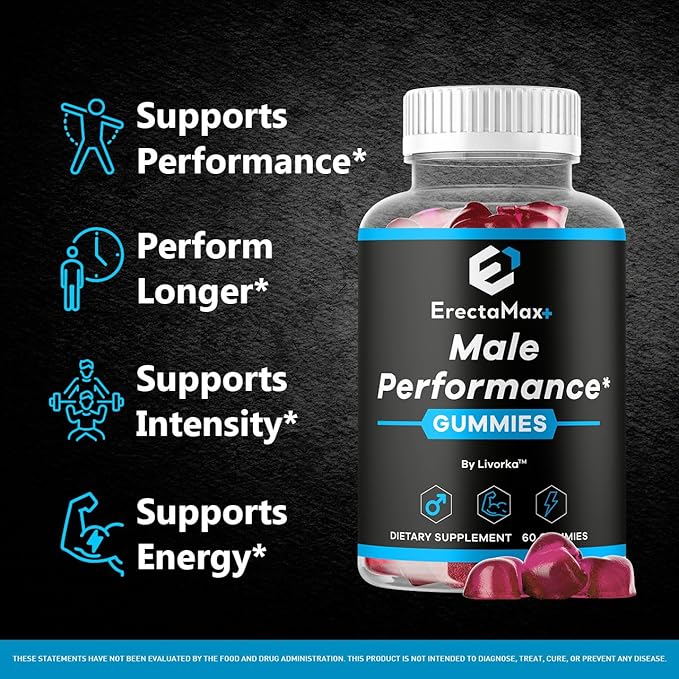 Erecta Max+ Gummies - Official ErectaMax+ Premium Gummys All Natural Advanced Formula for Health &amp Wellness Daily ErectaMaxPlus Supplement Support Vitamins Gomitas 60 Gummies for 1 Month