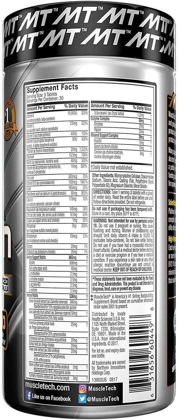 MuscleTech Creatine Monohydrate Powder Platinum Pure Micronized Muscle Recovery + Builder &amp Platinum Multivitamin for Immune Support 18 Vitamins &amp Minerals