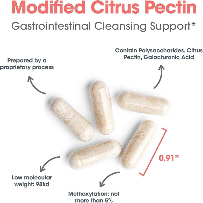 Allergy Research Group ARG Modified Citrus Pectin - 1.5 g Modified Citrus Pectin - Supports Gastrointestinal Cleansing - Vegetarian Capsules - Hypoallergenic Formula - 40 Servings - 120 Capsules
