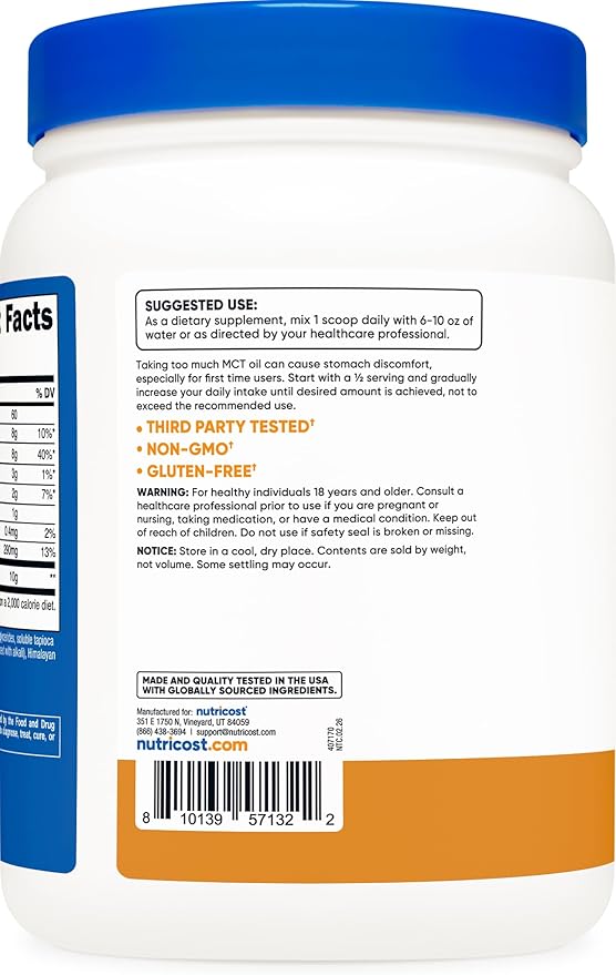 Nutricost Premium MCT Oil Powder (1 LB) (Salted Carmel) - Best for Keto Ketosis and Ketogenic Diets - Non-GMO and Gluten Free Medium Chain Triglyceride
