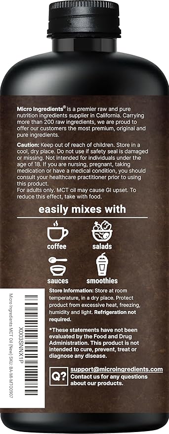 MCT Oil Organic 32 fl oz |100% Virgin Coconut with C8 + C10 Fatty Acids | Great for Coffee or Dressings | Unflavored Keto Vegan