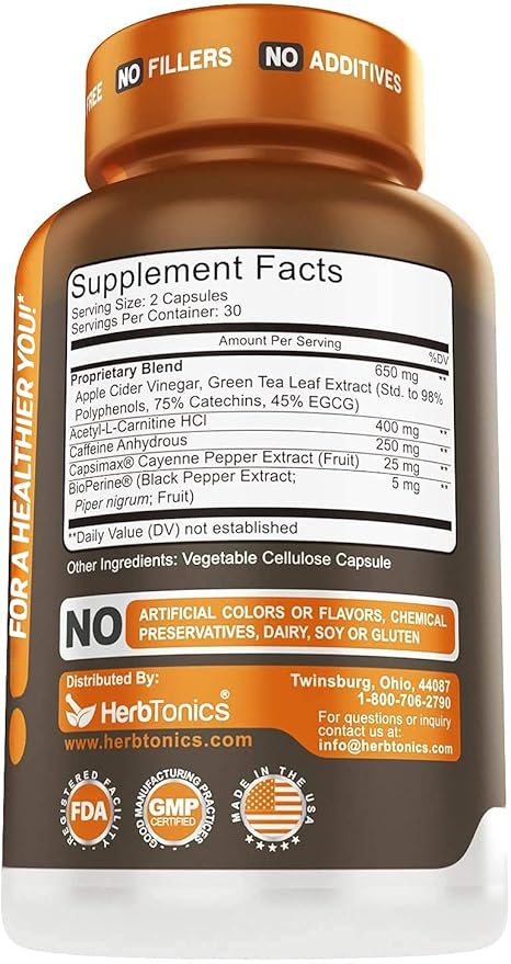 Herbtonics Apple Cider Vinegar + Keto BHB Formula - Digestion &amp Detox Support Appetite Control Supplement.